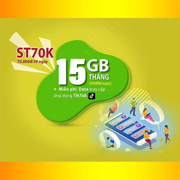 Gói ST70K Viettel ưu đãi 15GB + Miễn phí Data truy cập TikTok