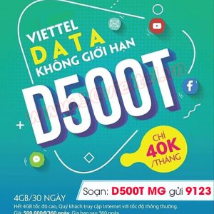 Gói D500T Viettel 48GB Data trong 12 tháng giá 500k