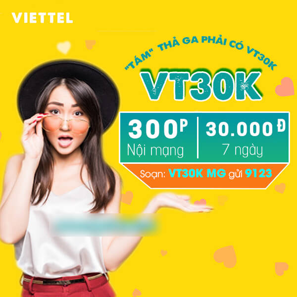 Gói VT30K Viettel ưu đãi 300 phút nội mạng giá chỉ 30k/7 ngày
