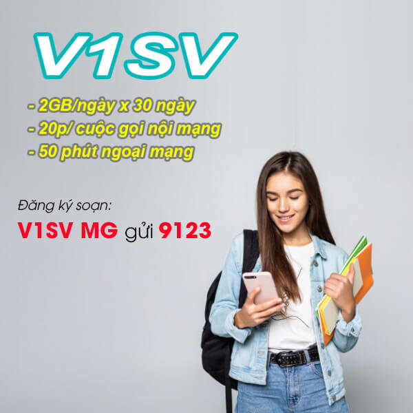 Gói V1SV Viettel ưu đãi 2GB/ngày + 20 phút/cuộc nội mạng 120k/tháng
