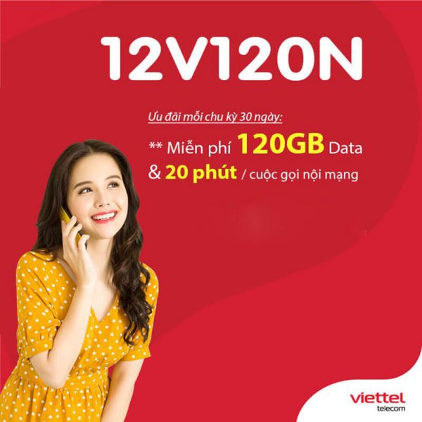 Gói 12V120N Viettel ưu đãi 1.440GB + Free gọi nội mạng dưới 20 phút