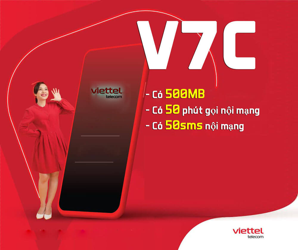 Gói V7C Viettel ưu đãi 500MB + Free gọi ngoại mạng 50 phút